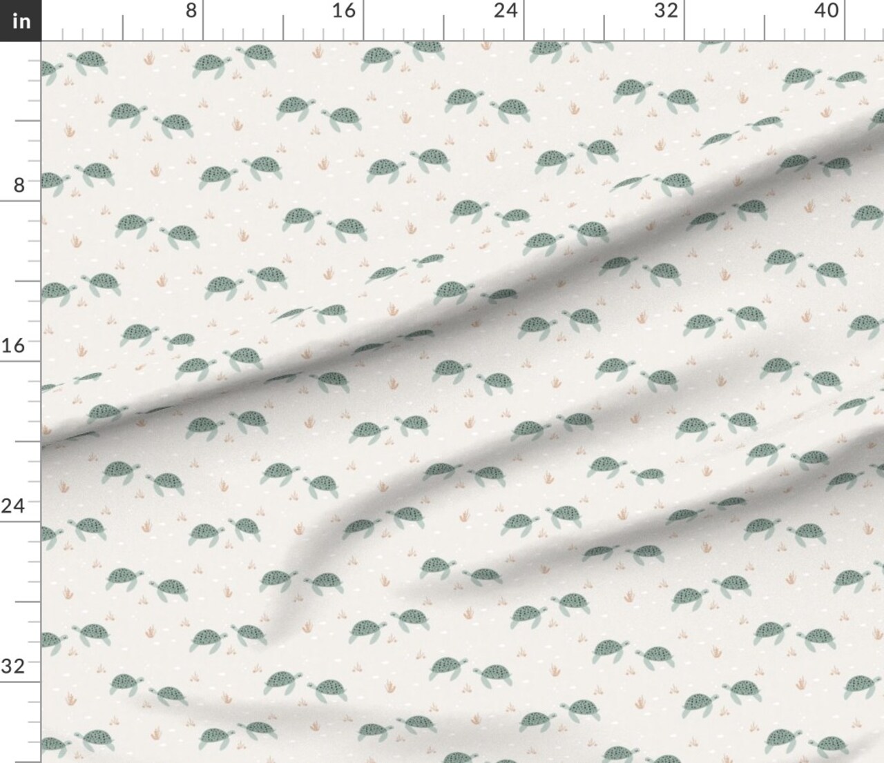 Boho Sea Turtles Coastal Nautical Life Ocean Beige Cream Green Cute Sweet Unisex Custom Printed Fabric by Spoonflower Various Fabrics by the Yard or Fat Quarter
